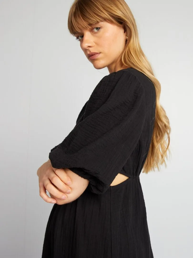 VESTIDO DE GASA DE ALGODóN ABERTURA  NEGRO