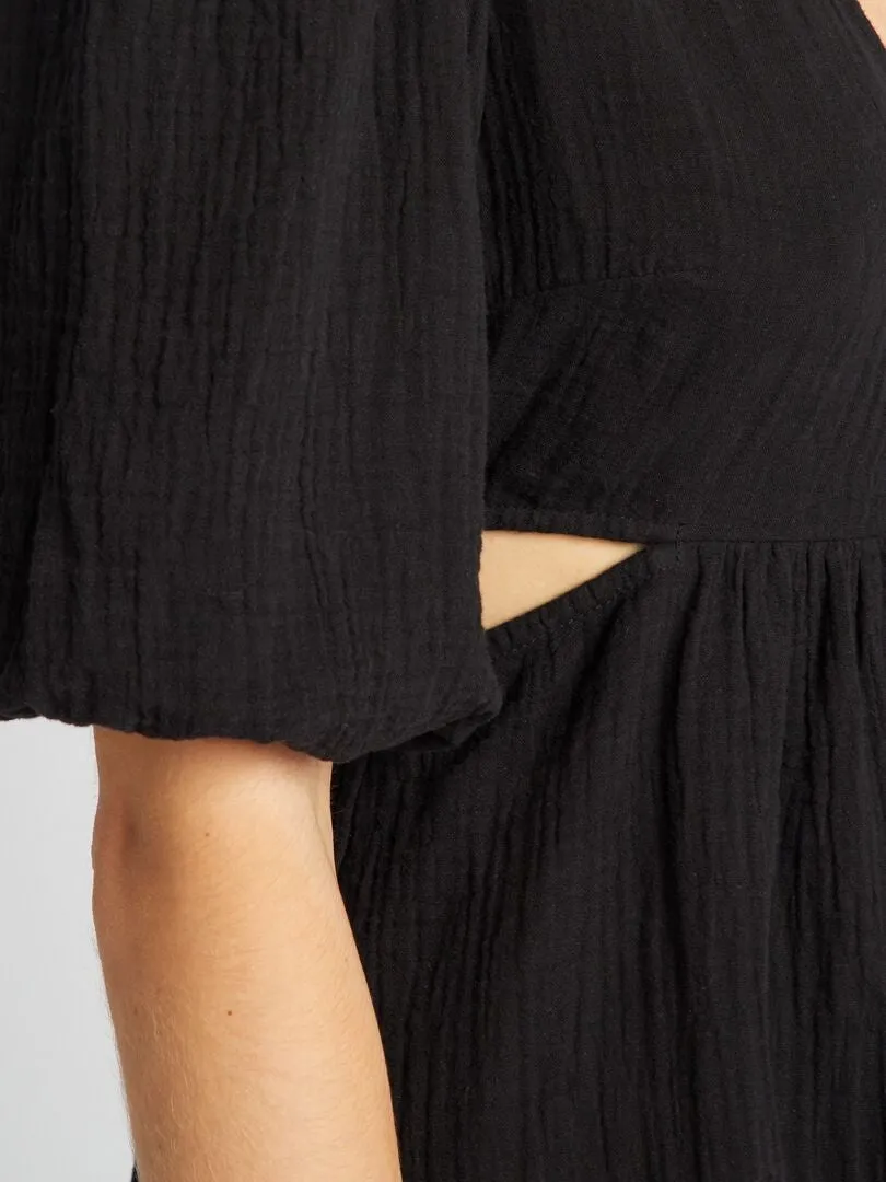 VESTIDO DE GASA DE ALGODóN ABERTURA  NEGRO