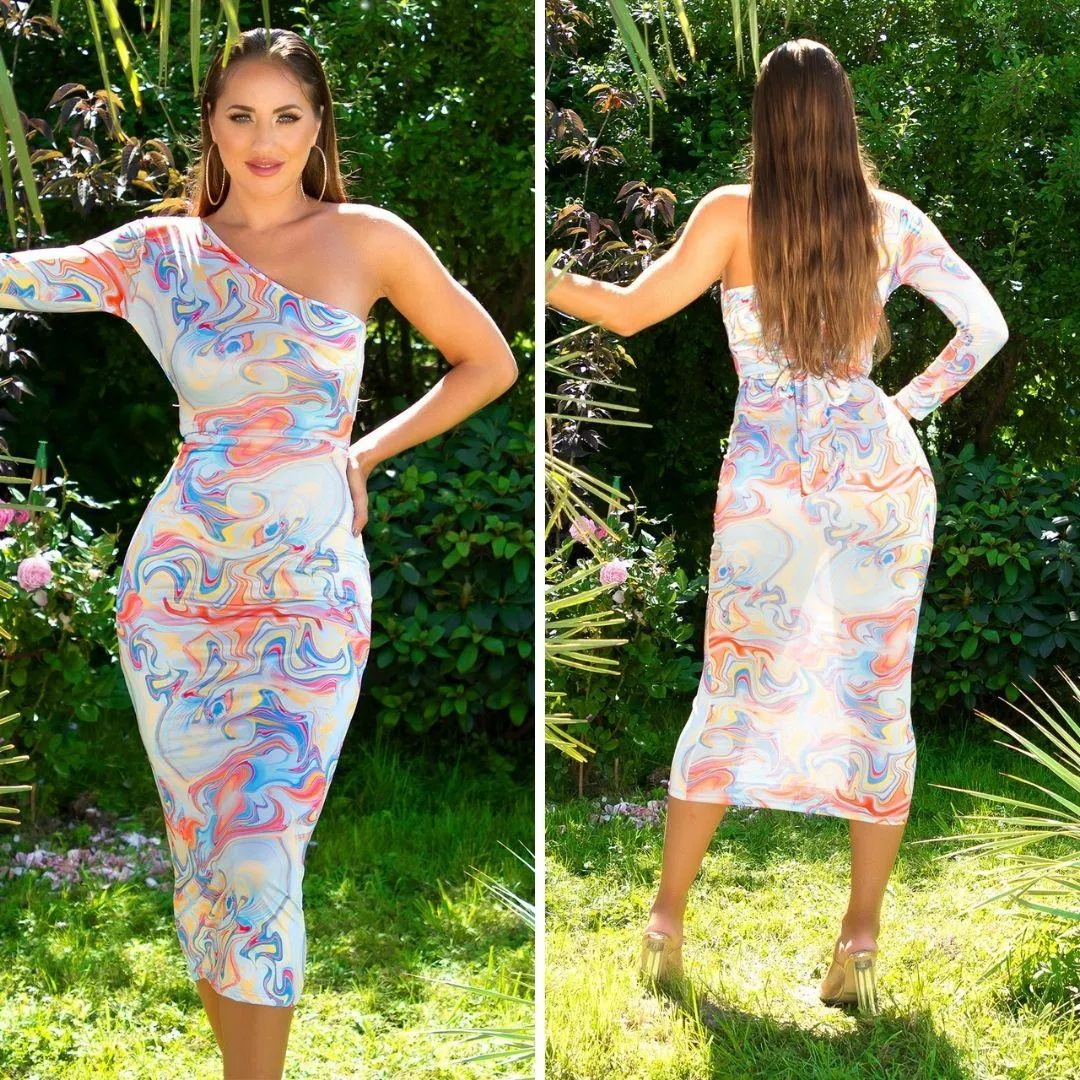 Vestido de tubo estampado turquesa