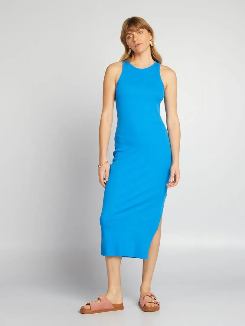 VESTIDO LARGO DE PUNTO DE CANALé  AZUL