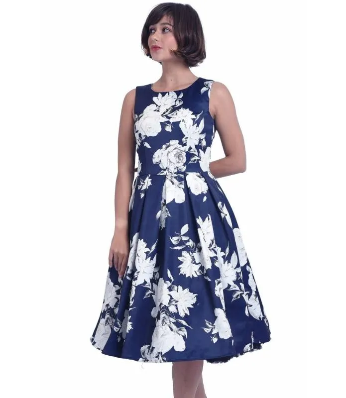 VESTIDO RETRO AZUL MARINO ROSAS BLANCAS ANNIE DOLLY AND DOTTY S90576