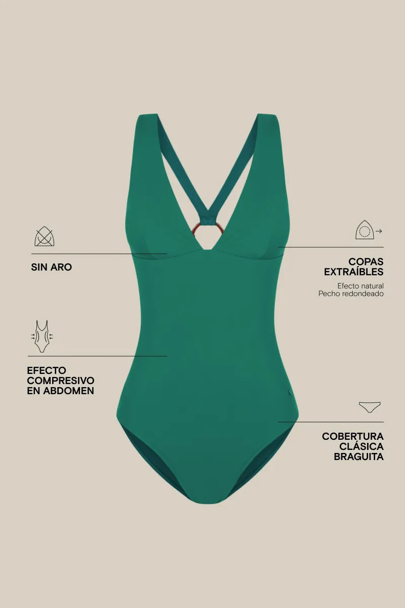 Women'secret Bañador moldeador arandela espalda verde