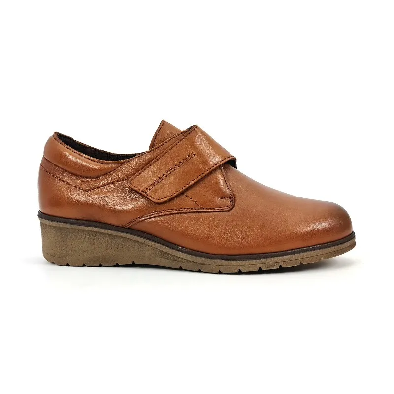Zapatos Cómodos Mujer Piel Cuña Velcro Plantilla Extraíble 70243 Cuero, de Tupié