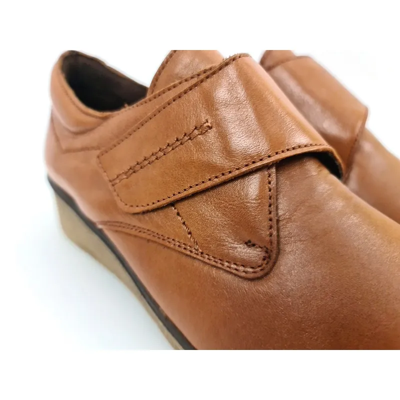 Zapatos Cómodos Mujer Piel Cuña Velcro Plantilla Extraíble 70243 Cuero, de Tupié