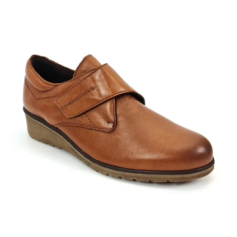 Zapatos Cómodos Mujer Piel Cuña Velcro Plantilla Extraíble 70243 Cuero, de Tupié
