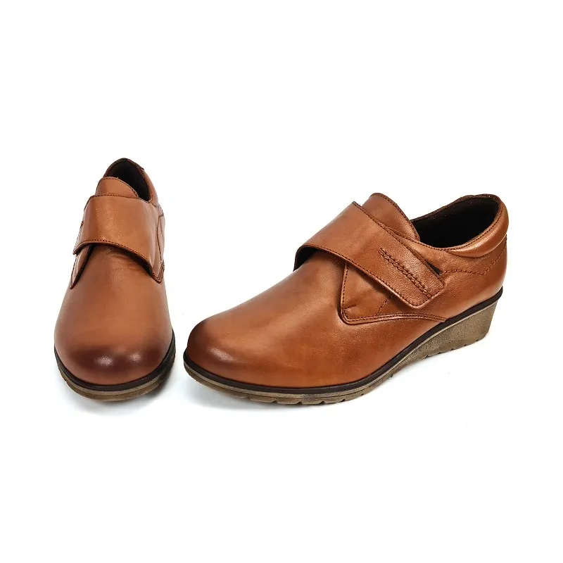Zapatos Cómodos Mujer Piel Cuña Velcro Plantilla Extraíble 70243 Cuero, de Tupié