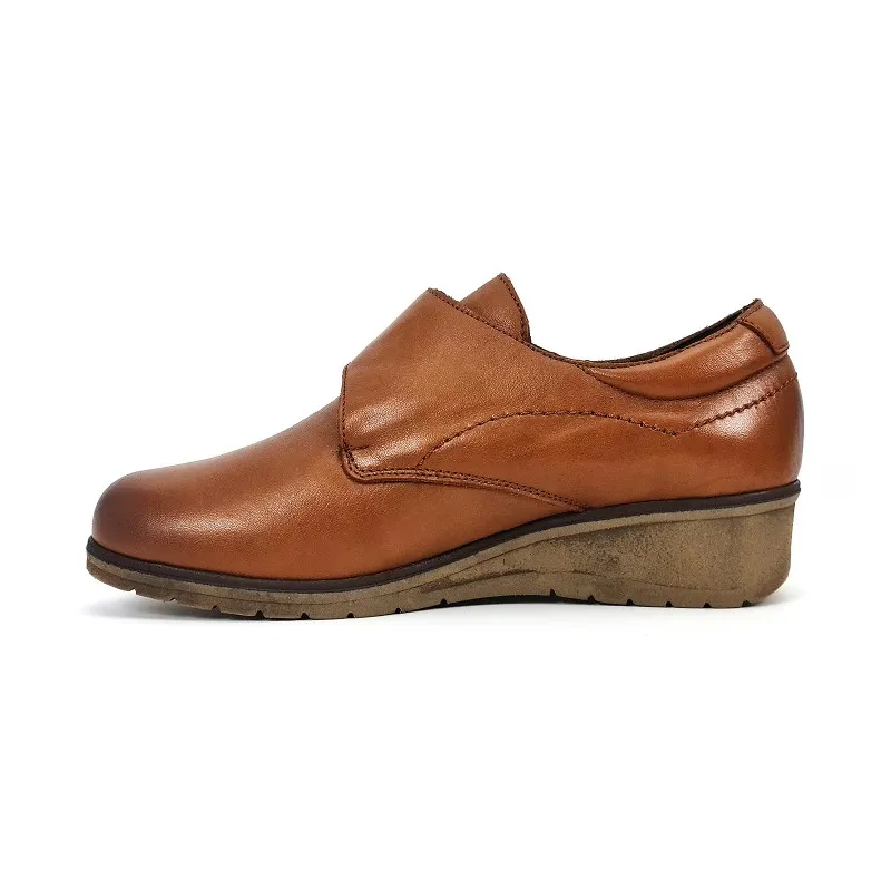 Zapatos Cómodos Mujer Piel Cuña Velcro Plantilla Extraíble 70243 Cuero, de Tupié