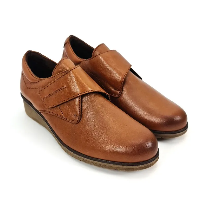 Zapatos Cómodos Mujer Piel Cuña Velcro Plantilla Extraíble 70243 Cuero, de Tupié