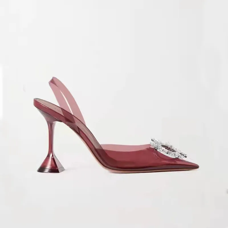 Zapatos de vestir de diseñador de tacón de estilo europeo Botón decorativo de cristal de girasol Sandalias para mujer dedos en p