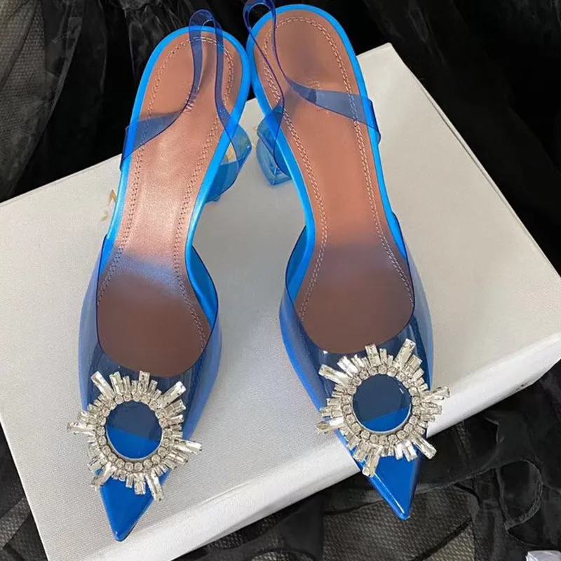 Zapatos de vestir de diseñador de tacón de estilo europeo Botón decorativo de cristal de girasol Sandalias para mujer dedos en p
