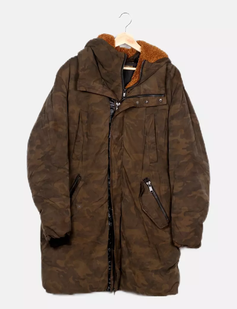 Zara Abrigo verde print camuflaje